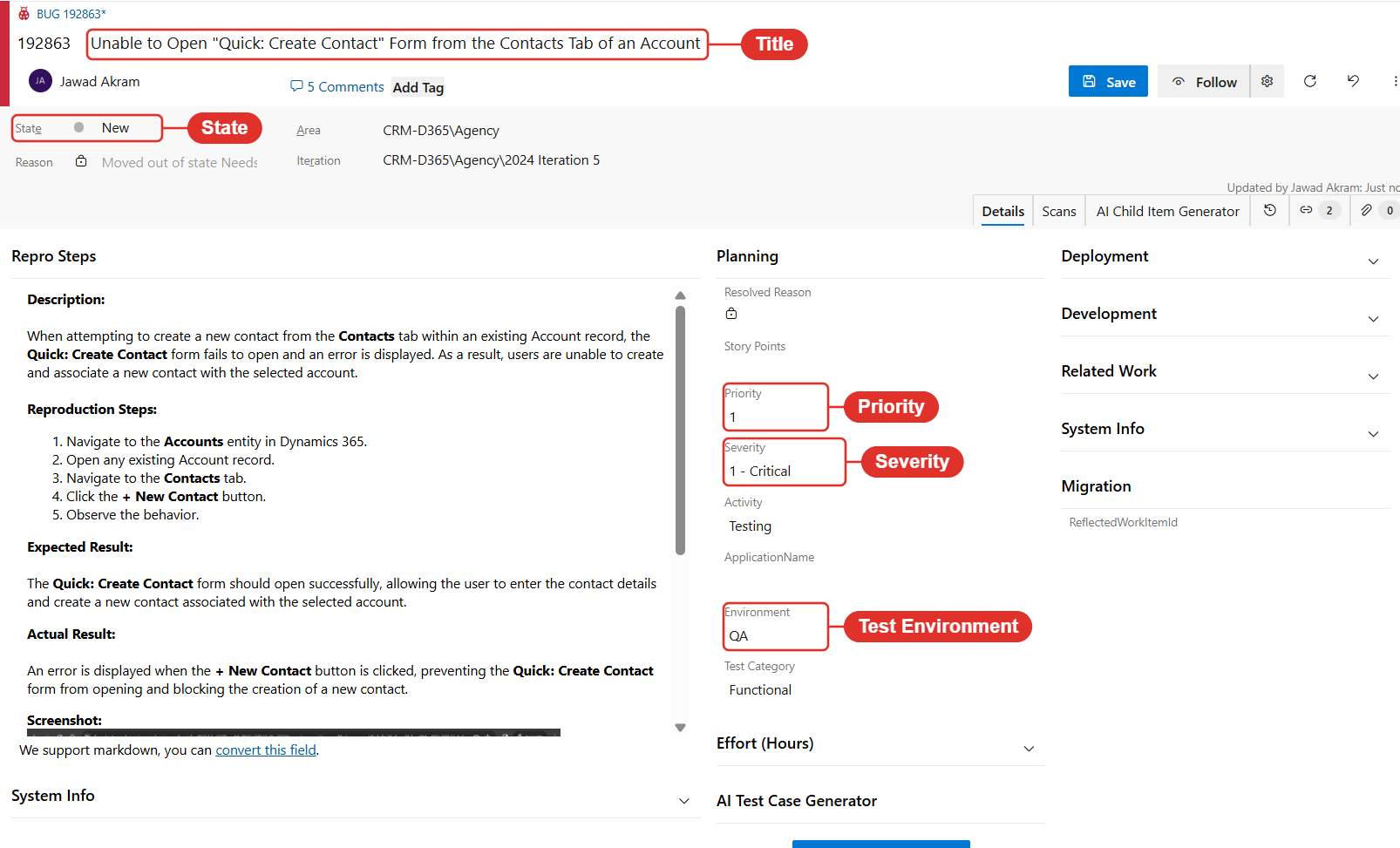 Bug details — Azure DevOps work item